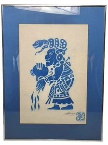 Vintage 70s IxChel Moon Goddess of Fertility & Death Mayan Temple Rubbing Signed - Picture 1 of 7