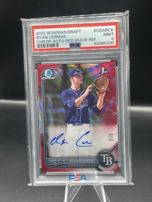 2022 Bowman Chrome Draft Red Wave 1st Auto Ryan Cermak TB RAYS PSA 9 #3/5 CDARCK - Image 1 of 3