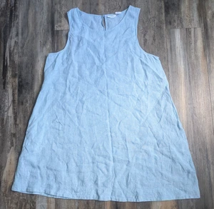 Sigrid Olsen Kleid meliert blau 100% Leinen knielang mit Taschen Damen XL - Bild 1 von 6