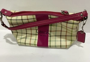Coach Tan Plaid Stripe Multicolor PVC Leather Small Baguette Bag Purse - Picture 1 of 8