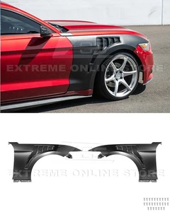 For 15-17 Ford Mustang S550 | GT500 KR Style Primed Front Vented Fenders Pair - Picture 1 of 21