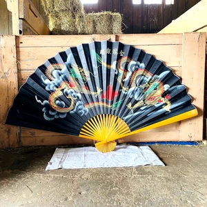 Palastgroßer chinesischer kaiserlicher Drachen auf Seide Wandfächer handbemalt orientalisch - Bild 1 von 11