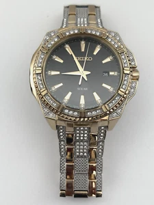Seiko Solar Watch Men’s Stainless steel gold tone black dial SNE458 - Picture 1 of 10