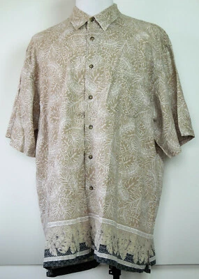 Camisa Hawaiana Fieldmaster Taupe Marrón Hoja Mezcla de Lino Botones Delanteros S/S 2XL Foto 1 de 3
