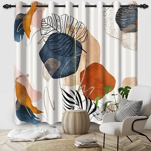 Mid Century Boho Blackout Curtains, Abstract Leaves Window Curtain for Living... - Picture 1 of 7