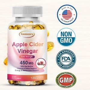 Apple Cider Vinegar 450mg -Weight Loss, Fat Burning, Detox, Metabolism Promotion - Picture 1 of 14