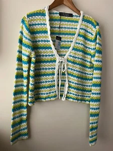 Primark Cardigan Size S 10-12 New Crochet Striped Long Sleeve Boho Hippie Summer - Picture 1 of 7