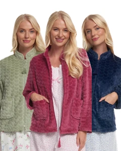 Suzy & Me Ladies Zip Front Soft Embossed Fleece Bed Jacket - Picture 1 of 18