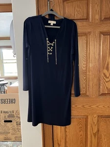 Women’s Michael Kors Navy Blue Dress with Gold Chain Large NWOT - Picture 1 of 5