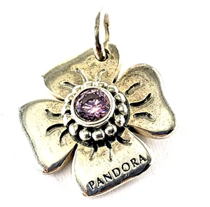 PANDORA Retired Vintage Sterling Silver Pendant Flower Pink CZ Charm Daisy Rose - Picture 1 of 5