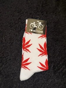Amsterdam Socks white and red Leaf Design size 35/40 3-6.5 uk - Picture 1 of 2