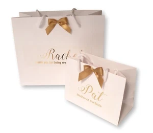 PERSONALISED WHITE GIFT BAG GOLD FOIL PRINT THANK YOU WEDDING BRIDESMAID #017 - Picture 1 of 3