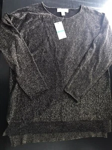 Michael Kors Metallic Knit Tunic Top Womens L Black Gold Glitter Long Sleeve NWT - Picture 1 of 10
