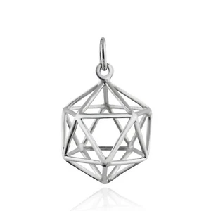 Icosahedron Sacred Pendant - 925 Sterling Silver - Geometry Openwork 3D Cage - Picture 1 of 3