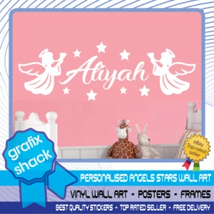 WANDKUNST AUFKLEBER MÄDCHEN PERSONALISIERTER NAME ABZIEHBILD ENGEL KINDERZIMMER SCHLAFZIMMER DEKOR TEXT - Bild 1 von 10