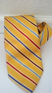 BROOKS BROTHERS Stain Resistant Yellow/Blue/Red Striped Woven England Silk Tie - Picture 1 of 6