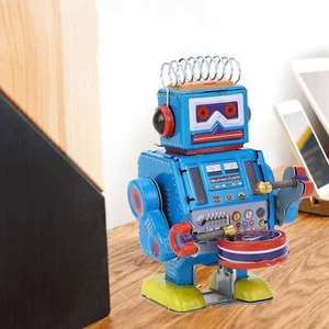 Robot Clockwork Toy Creative Drumming Vintage Robot Tin Toy - Picture 1 of 19