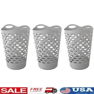 Flexible Round Laundry Hamper 2 Bushel Plastic Storage Basket 3 Pack W/ Handles - Picture 1 of 8