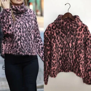 Celine Phoebe Philo 2014 Mohair Leopard Turtleneck Sweater Pink Size M - Picture 1 of 9