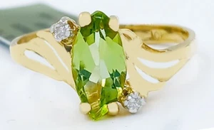 GENUINE 1.82 Cts PERIDOT & DIAMOND RING 10k SOLID GOLD - Free Appraisal Service - Picture 1 of 6