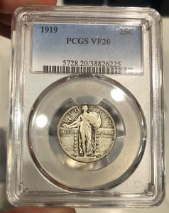 1919 Standing Liberty Quarter graded VF20 by PCGS Old Type Coin Original - Picture 1 of 2