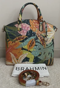 BRAHMIN Melbourne Large DUXBURY Leather Satchel Bag RETRO JUNGLE Botanical NWT - Picture 1 of 11