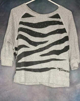 Sudadera pulóver a rayas cebra manga 3/4 Love Express para mujer talla XS Foto 1 de 4