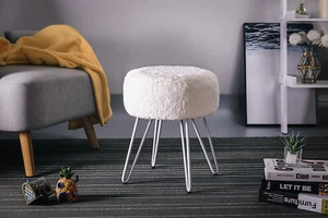 Large Round Velvet Dressing Table Stool Vanity Chairs Hair-Pine Legs Living Room - Picture 1 of 11