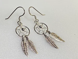 Sterling Silver Earrings 925 Dangle Drop Dream Catchers 1.88g - Picture 1 of 12