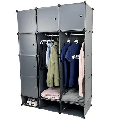 Grey 15 Cube Wardrobe Portable Interlocking Plastic Storage Organiser Cabinet - Image 1 of 4