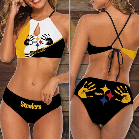 Pittsburgh Steelers 2PCS Bikini Set Halter High Neck Swimsuit Women Bathing Wear Cover