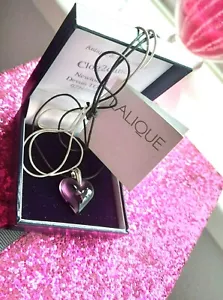 COLLANA CIONDOLO LALIQUE CRISTALLO ROSA CUORE STERLING CATENA E CORDONCINO ECCEZIONALE - Foto 1 di 9