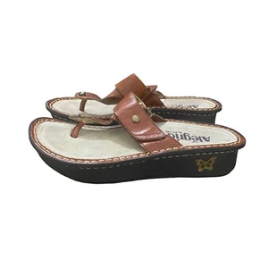Alegria Sandals Carina Thong Flip Flop Wedge Brown Leather Women’s Size 38 - Picture 1 of 7
