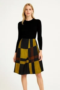 Marni Chartreuse Schwarz Color Block Karo Seide Wolle Faltenrock IT 38 US 2 - Bild 1 von 12