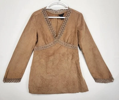 Blusa para mujer The Limited de gamuza camel Y2K talla S Foto 1 de 4