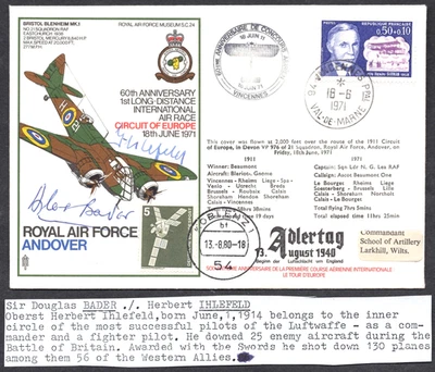 LD ED HANS ROSSBACH SIGNED COVER DOUGLAS BADER HERBERT IHLEFELD LUFTWAFFE PILOT - Image 1 of 4