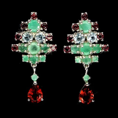 Pendientes de plata de ley 925 pera aguamarina esmeralda rodolita piedras preciosas joyería Foto 1 de 4