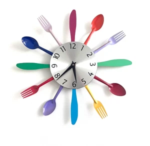 Reloj de Pared Cocina, Cuchara Decorativa Tenedor Cubiertos Diseño Colorido, Cuarzo Silencioso - Imagen 1 de 6
