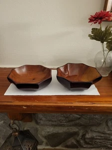 2 Handmade Mahogany Bowls - Made in Haiti - Picture 1 of 8