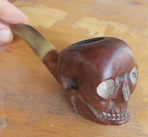Geschnitzte Pfeife Totenkopf, Pfeife / Schädel, aus Heidekraut - Bild 1 von 6