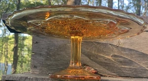 Antique EAPG Glass Cake 10.5” Stand Pedestal BEAUTIFUL AMBER WEDDING - Picture 1 of 10