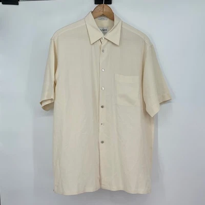Alfani Mens 100% Silk Short Sleeve Button Down Shirt Beige Size M Neutral - Image 1 of 4