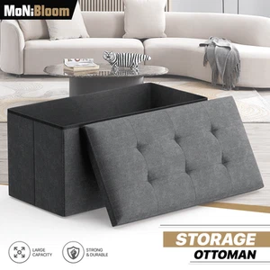 30" Dark Gray Folding Storage Ottoman Foot Stool Bench Chest w/Flipping Lid - Picture 1 of 8