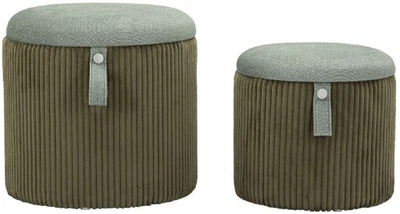 Bolzano Pouf Set 2-teilig grün Ø38x38 cm und Ø32x28 cm mit Stauraum - Bild 1 von 4