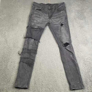 KDNK Jeans Mens 32 Black Gray Skinny Distressed Ripped Paint Splatter Patchwork - Picture 1 of 10