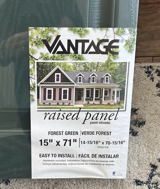 Set of 2 VANTAGE Forest Green Raised Panel Vinyl Exterior Shutters 15" x 71" USA - Image 1 of 1