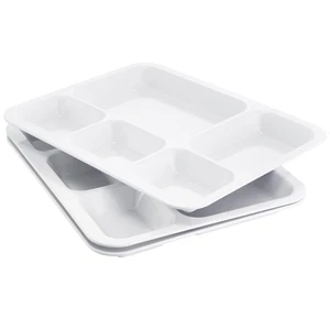 Divided Plates Melamine 5-Compartment White Serving Tray, 13.3 x 10.83 inches... - Picture 1 of 7