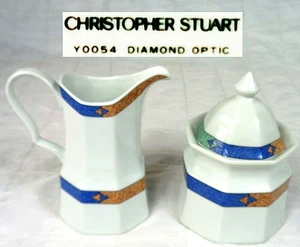 CHRISTOPHER STUART DIAMOND OPTIC Sugar Bowl and Creamer Set White - Picture 1 of 5