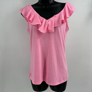 Lilly Pulitzer Alessa Neon Pink Rüschen Tank Top Weiter V Ausschnitt XS - Bild 1 von 7