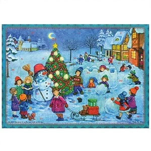 Let's Build a Snowman Winter Snow Scene German Christmas Advent Calendar Germany - Picture 1 of 2